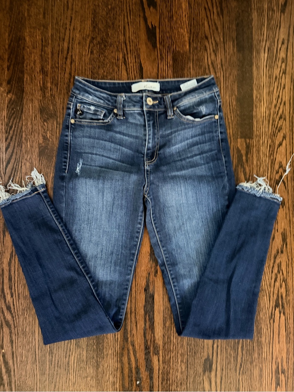 KanCan Dark Blue Frayed-Hem Skinny Jeans